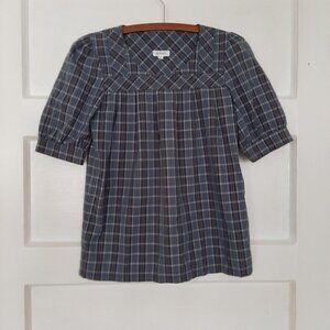 Generra Plaid Square Neck Popover Blouse Top